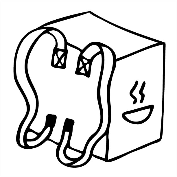 送热食品背包。手绘黑白轮廓图。图片下载