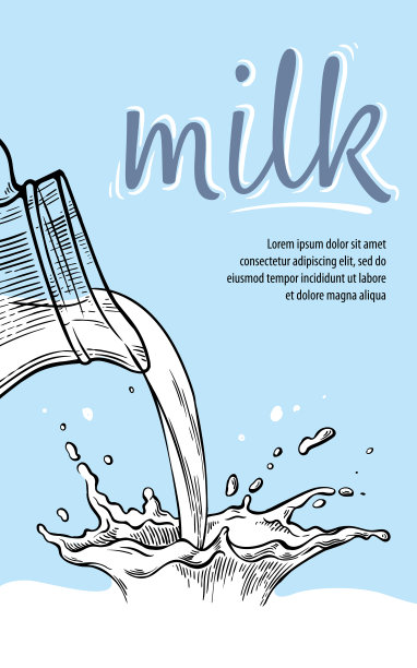 手绘海报牛奶喷溅从玻璃罐矢量图片下载