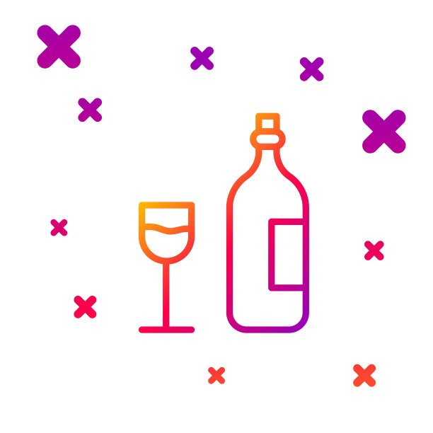 颜色线葡萄酒瓶与葡萄酒杯图标图片下载