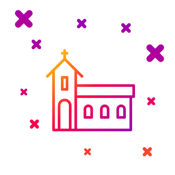 彩色线教堂建筑图标孤立在白色图片下载