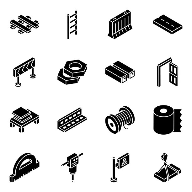 建筑材料 Glyph 等距图标包图片下载