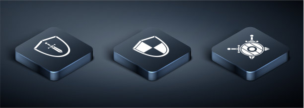 设置等距中世纪盾牌与剑木制图片下载