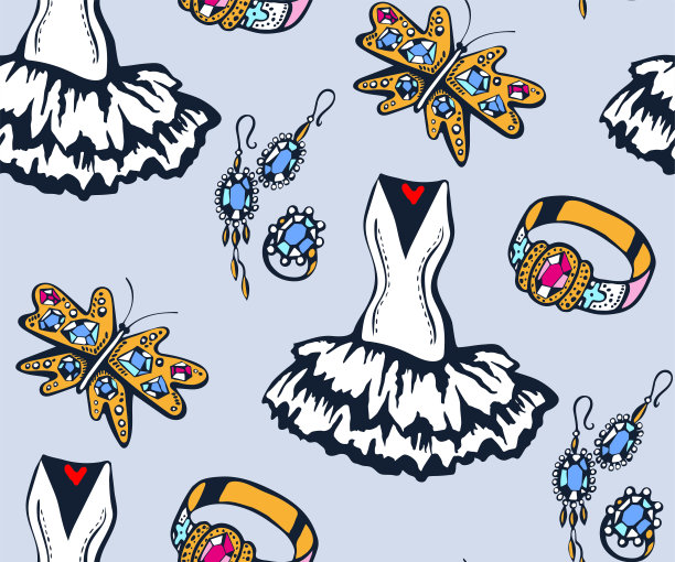 手绘矢量经典服装和配饰。手绘墨水插图。现代装饰装饰背景。矢量模式。印刷纺织品，布料，墙纸，剪贴簿图片下载