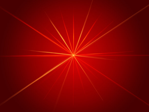 在阴郁的红色背景上，星星图案中不同长度的金色光线图片下载