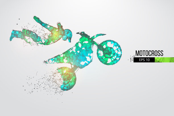 抽象轮廓线框摩托车越野赛车手图片下载