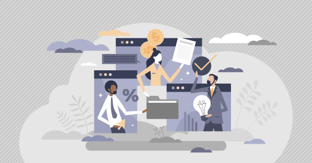 远程工作与远程连接的团队项目小人概念图片下载