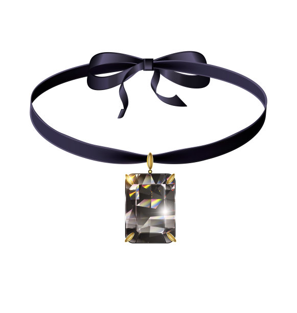 白色背景和珠宝吊坠水晶与黑色磁带图片下载