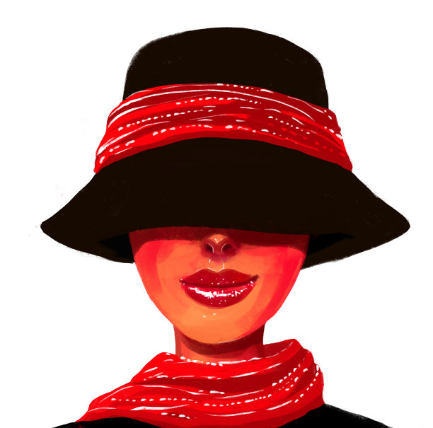 插图肖像的一个神秘的美丽在一个黑色的帽子覆盖她的脸的一部分图片下载