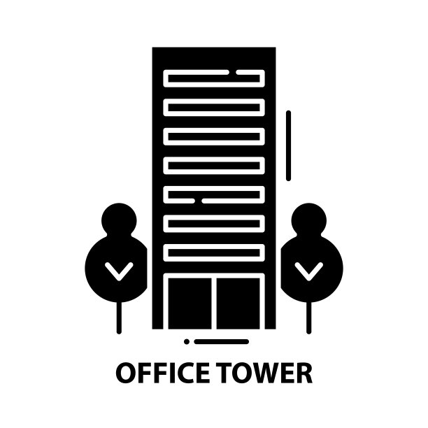 办公大楼图标，黑色矢量标志与可编辑的笔触，概念插图图片下载