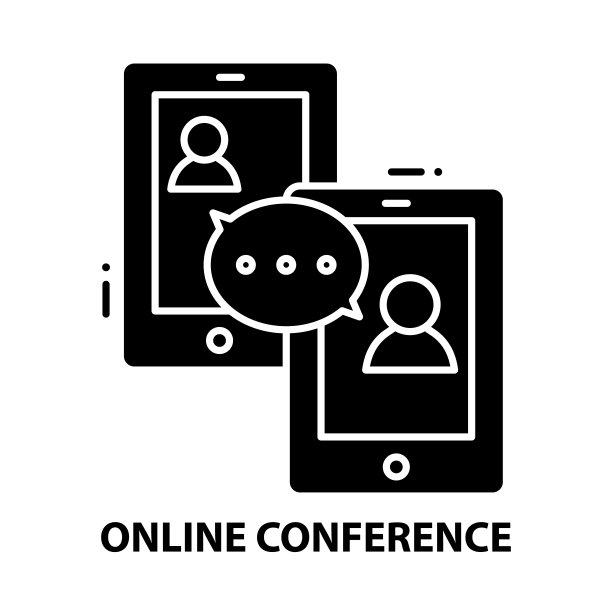 在线会议符号图标，黑色矢量符号与可编辑的笔触，概念插图图片下载