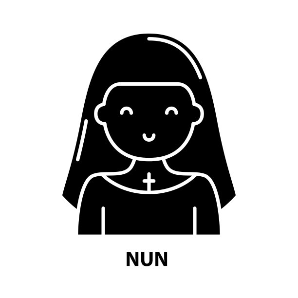修女图标，黑色矢量符号与可编辑的笔触，概念插图图片下载