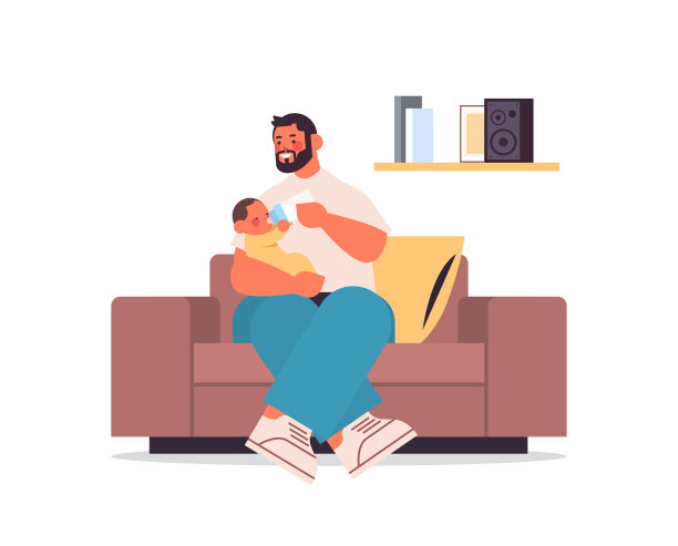 年轻的父亲用奶瓶喂小儿子父亲的概念父亲花时间和他的孩子在一起图片下载