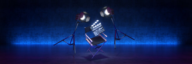 视频，电影，电影概念。导演的椅子和电影拍手。三维渲染图片下载