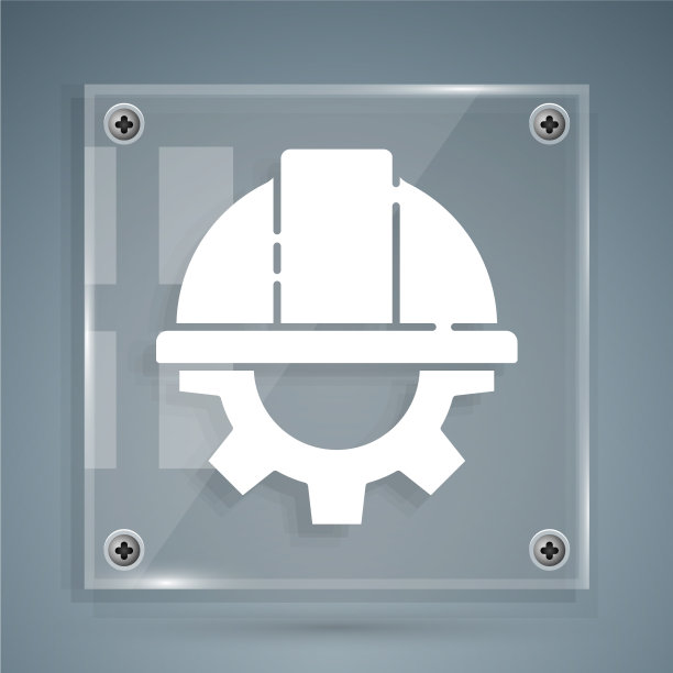 白色工人安全帽和齿轮图标隔离图片下载