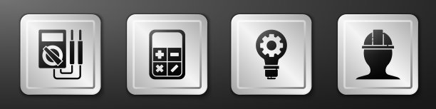 设置万用表计算器、灯泡和齿轮图片下载