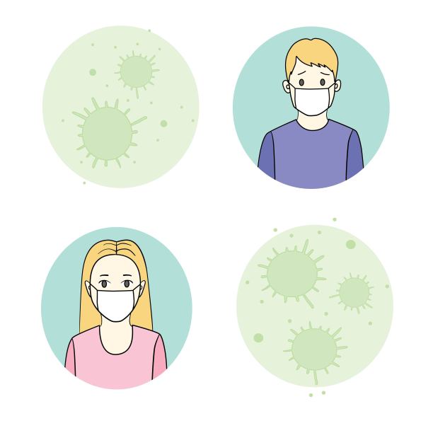 女孩和男孩戴着健康口罩。卫生口罩保护健康。防尘防护口罩。图片下载