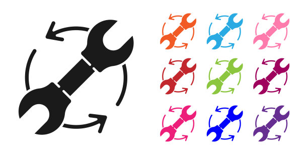 黑色扳手和箭头作为工作流图标图片下载