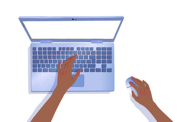 俯视图插图的手打字在笔记本电脑上图片下载