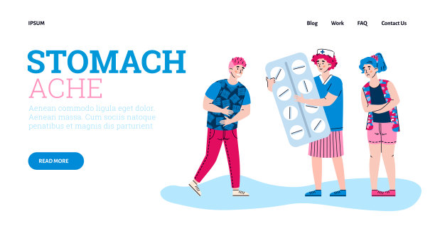 胃痛医疗概念网横幅，平面矢量插图。图片下载
