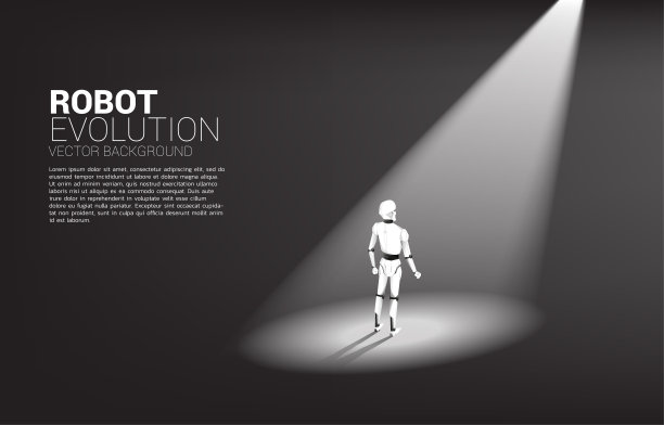 站在聚光灯下的机器人剪影。图片下载