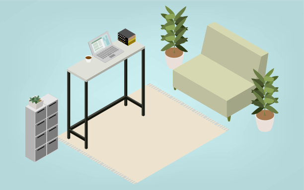 等距的，远程工作者的房间，无人版本图片下载