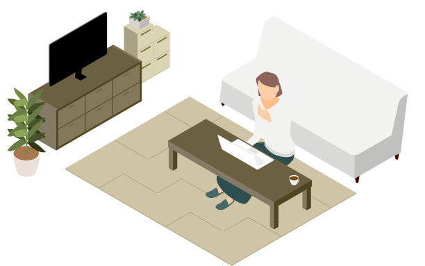 等距，人们在客厅的矮桌子上远程工作图片下载