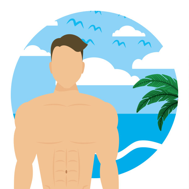 年轻运动员赤身在海滩上图片下载