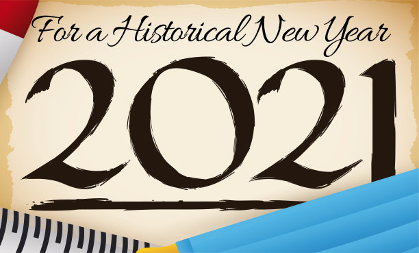 2021年新年卷轴，日历，半掩模和注射器图片下载