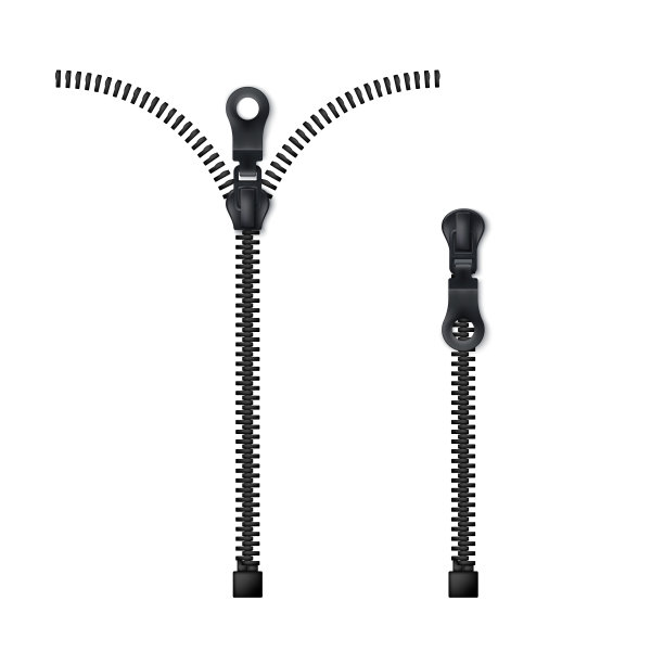 拉链。闭合和打开黑色拉链。矢量插图孤立在白色背景图片下载