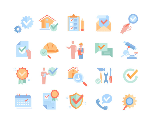 一组检查相关的矢量线图标图片下载