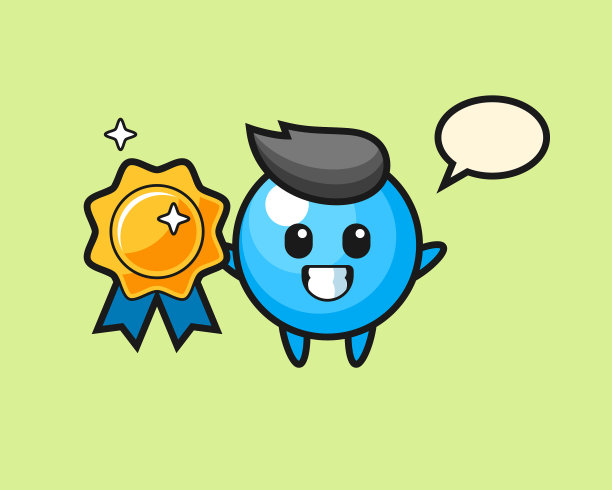 拿着金色徽章的口香糖球卡通图片下载