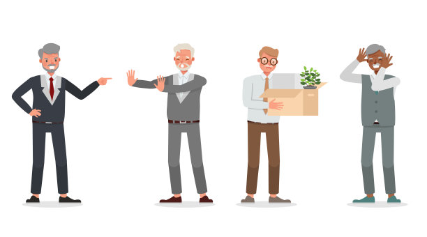 老商人在办公室工作字符向量设计。在各种动作中的表现。图片下载