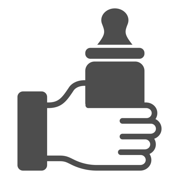 奶瓶与奶嘴在手中固体图标，母亲节的概念，婴儿奶瓶标志上的白色背景，婴儿奶嘴图标在移动和网络的象形风格的奶瓶。矢量图形。图片下载