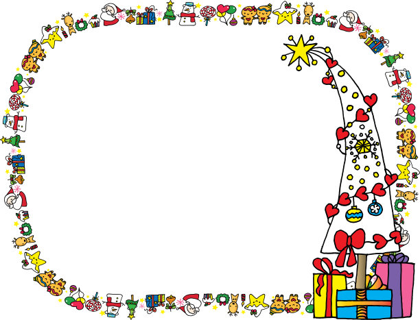 矢量卡通圣诞树卡边界图片下载
