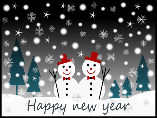 新年快乐明信片设计。图片下载