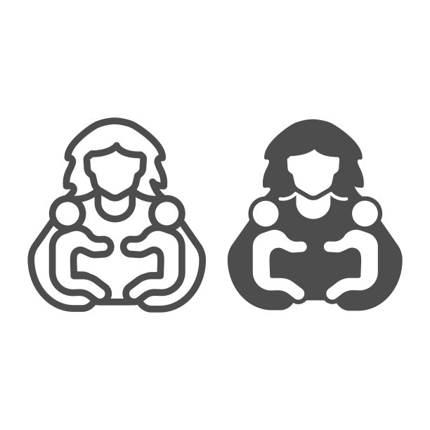 母亲和两个孩子线和固体图标，母亲节的概念，父母的爱的标志在白色的背景，母亲抱着两个孩子的图标在轮廓风格的移动和网页设计。矢量图形。图片下载