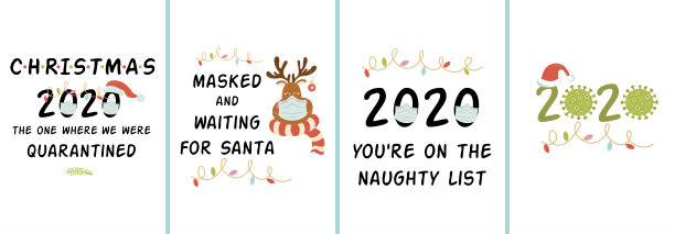 2020年冠状病毒圣诞贺卡设置了“快乐隔离圣诞”的搞笑名言、冠状病毒短语、文本图片下载