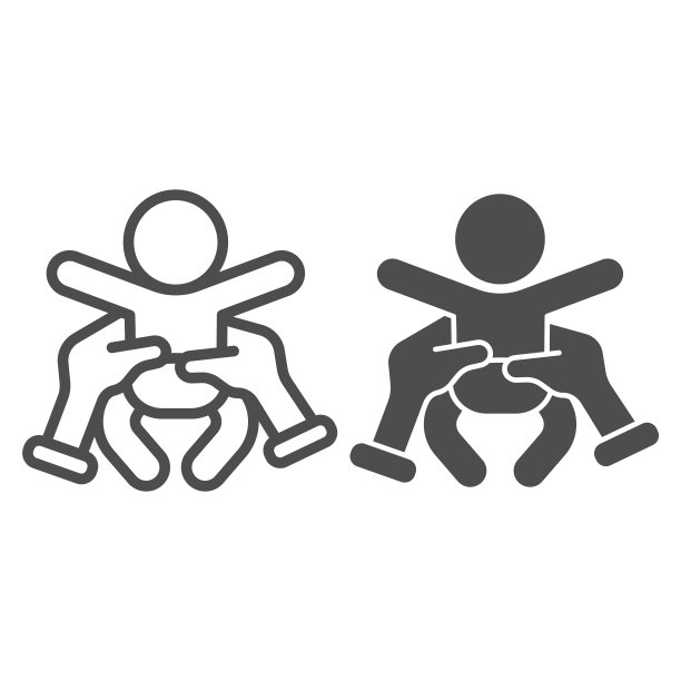 孩子在女人的手线和固体图标，母亲节的概念，儿童护理标志在白色的背景，母亲抱着她的婴儿图标轮廓风格的移动概念和网页设计。矢量图形。图片下载