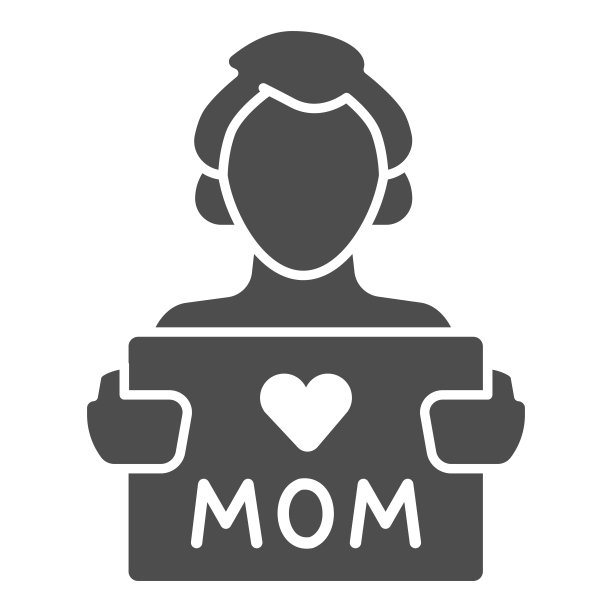 孩子与母亲的爱卡固体图标，母亲节的概念，明信片妈妈签名在白色的背景，爱你的妈妈在男人的手的贺卡图标在字形风格。矢量图形。图片下载