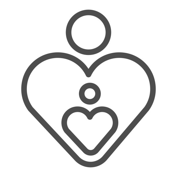 母亲和孩子在形状的心线图标，母亲节的概念，家庭爱的心标志在白色的背景，妈妈和孩子爱和关心的轮廓风格图标。矢量图形。图片下载