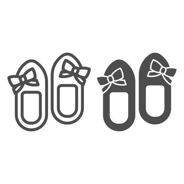 女拖鞋与弓线和固体图标，母亲节的概念，家拖鞋标志上的白色背景，在移动概念和网页设计轮廓风格的房子女拖鞋图标。矢量图形。图片下载