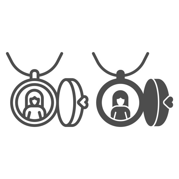 我爱妈妈垂饰线和固体图标，母亲节的概念，挂坠与母亲照片标志在白色的背景，圆形项链与妇女照片图标在轮廓风格的移动，网络。矢量图形。图片下载