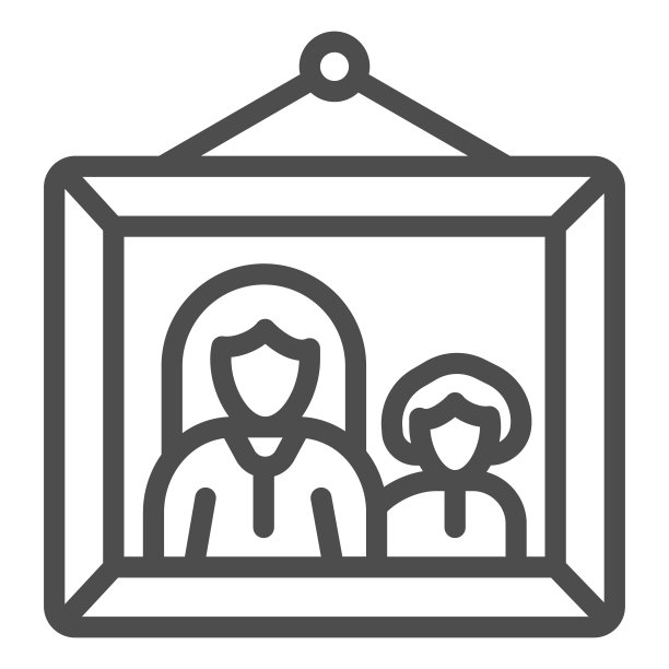 图片与妈妈和孩子线图标，母亲节的概念，相框的照片与母亲和儿子的标志在白色背景，家庭图片图标轮廓风格的移动和网络。矢量图形。图片下载