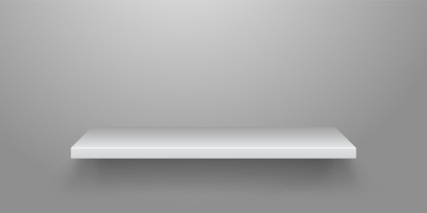 现实的书架。墙上的空架子。极简家具，表面光滑。现代货架为家庭，办公室或商店。空白物体和叠加阴影效果。向量空间内部图片下载