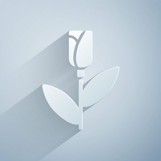 剪纸花玫瑰图标孤立的灰色背景。纸艺术风格。向量图片下载