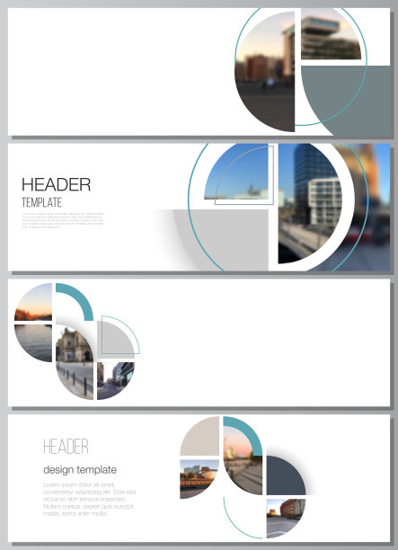 矢量布局的标题，横幅设计模板的网站页脚设计，水平传单设计，网站标题。背景与抽象圆形横幅。公司业务概念模板图片下载