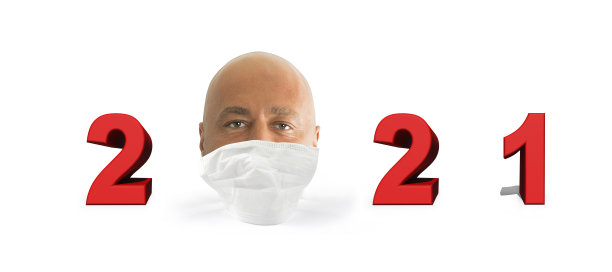 2021年新年大流行口罩冠状病毒covid-19在白色背景上分离图片下载
