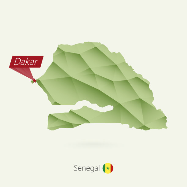 绿色渐变低聚地图塞内加尔图片下载