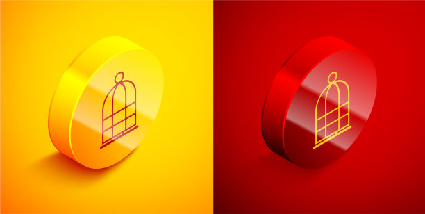 等距鸟笼图标隔离在橙色上图片下载