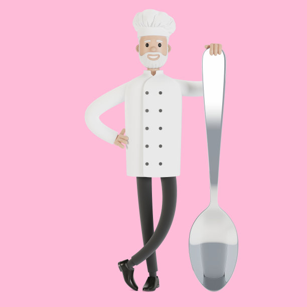 厨师用大勺子。3D插图卡通风格。图片下载